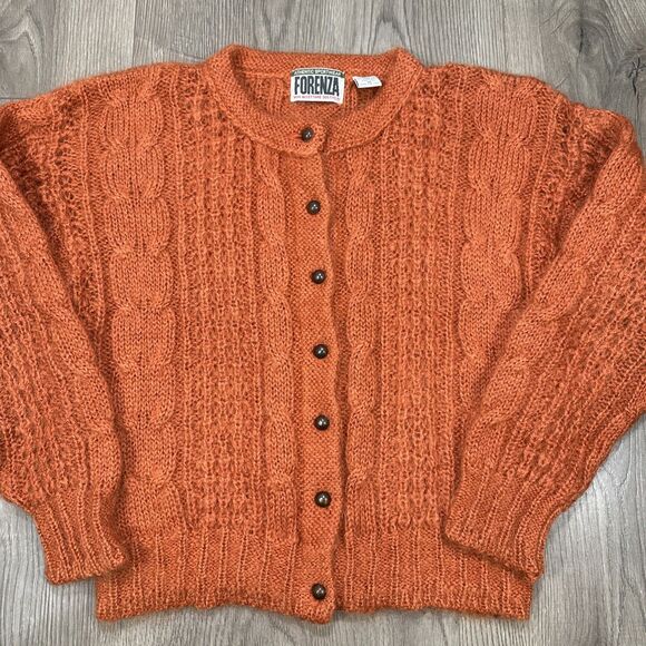 Vintage Forenza Mohair Cardigan Sweater Cable Knit Dome Buttons Womens Medium - Picture 2 of 5